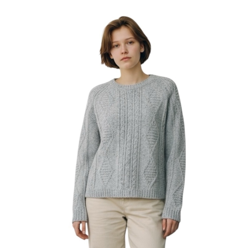 Madewell Palisade Zipper Back Merino Wool Cozy Cable Knit Sweater